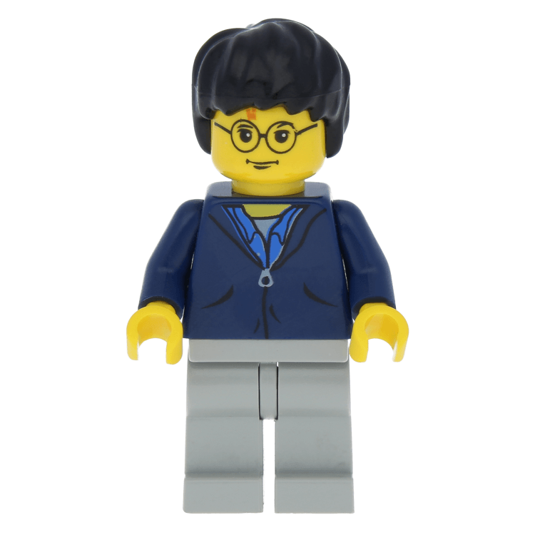 LEGO Minifigur hp033 Harry Potter, Dark Blue Jacket Torso, Light Gray