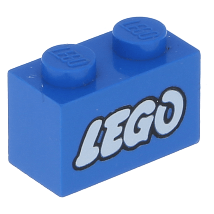 LEGO part 3004p50 - Blue Brick 1 x 2 with Lego Logo Old