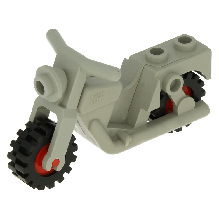 LEGO part x81c01 Light Gray Motorcycle Old with Red Wheels