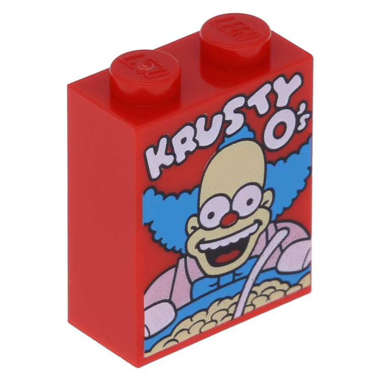 Lego New Red Brick 1 x 2 x 2 KRUSTY O/'s Cereal Box Pattern from The Simpsons