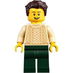 LEGO minifigure twn359 Man with Dark Brown Hair, Tan Sweater