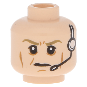 LEGO part 3626cpb1120 Light Flesh Minifig Head Male Dark Tan Eyebrows Furrowed Cheek Lines Frown Headset Pattern SW Airen Cracken Stud Recessed at BrickScout